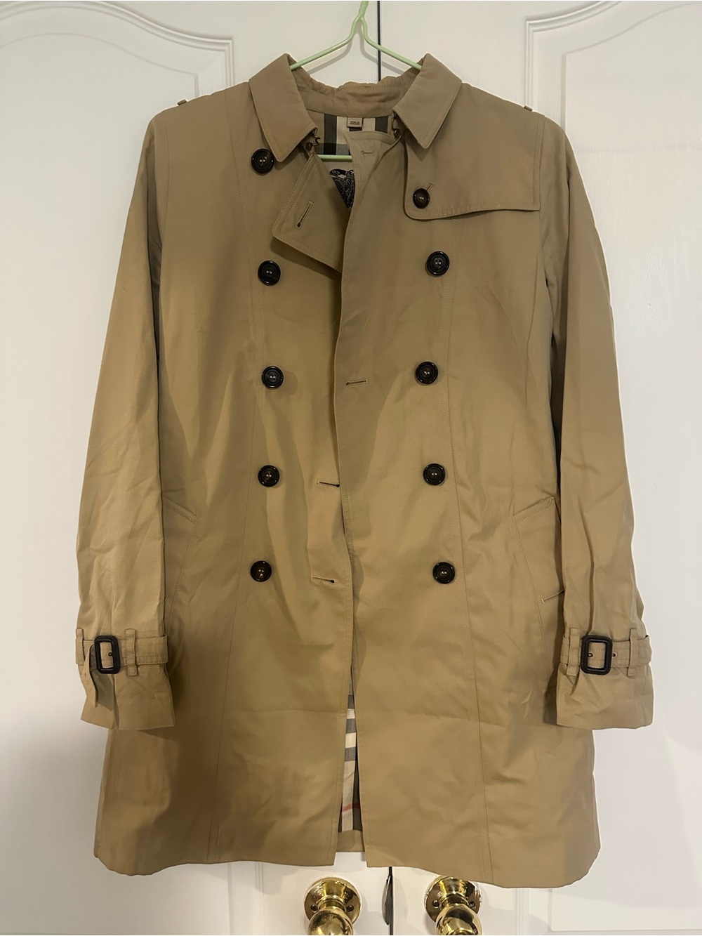 Burberry Khaki Tan Double-Breasted Trench Coat